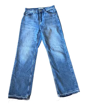 Zara Womens High Rise Wide Leg Jeans Blue Medium Wash Raw Hem Size 8 8228/221 thumbnail 1