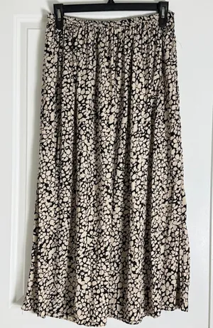 Tahari Womens Black Cream Abstract‎ Floral Elastic Waist Midi A-Line Skirt Large thumbnail 1