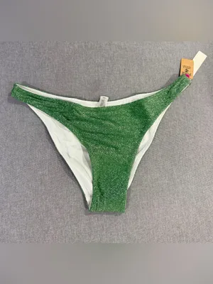 PINK Victoria’s Secret Green Glitter Bikini Bottoms Shimmer Swim NWT Medium thumbnail 4
