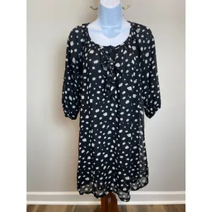 Francesca’s Collection Black White Polka Dot Chiffon Blouson Dress Sz L Ruffle thumbnail 3