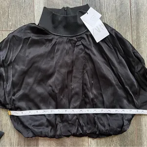 NWT Zara Black Satin Effect Long Sleeve Mock Neck Top Size XS Zipper Turtleneck thumbnail 15