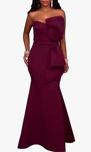NEW Strapless Oversized Bow Applique Evening Gown Maxi Dress L thumbnail 1