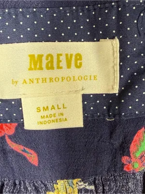Anthropologie Maeve Dark Blue Butterfly Print Button Down Tie Waist Midi Dress thumbnail 4