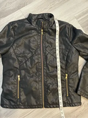 Black‎ Faux Leather Zip Jacket with Gold Hardware thumbnail 4