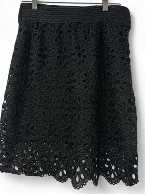 Black Crochet Mini Skirt - Elegant Floral Eyelet thumbnail 1
