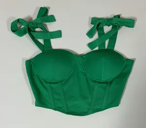 Green Solid Ties Corset Bustier Tank Crop Top Shirt Blouse Size S 🐉✨ thumbnail 1