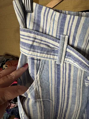 NWT GAP Linen Blend Blue White Stripe Wide Leg Tie Waist Pants Size 6 thumbnail 7