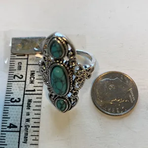 Boho Coastalcore Light Blue Turquoise Stone Ring Lapis Lazuli Size 8 Ring Women thumbnail 2