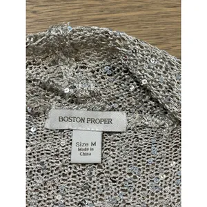 Boston Proper Open‑Knit Sequin Wrap Size M Beige Champagne Lightweight Layer thumbnail 5