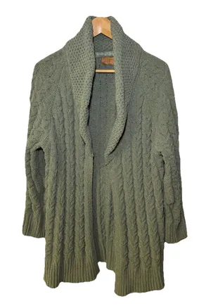 POL Open Cardigan L Duster Sweater Fisherman Chunky Knit Comfy green thumbnail 1