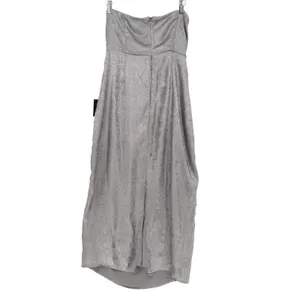 Lulus Silver Metallic Strapless Midi Dress High Low Tulip Hem Size L NWT thumbnail 5