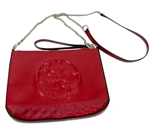 Guess Red Patent Quilted Crossbody‎ Bag Logo Embossed Chain Strap Purse Chain thumbnail 1