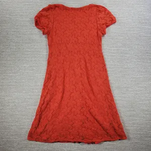 Anthropologie Leifnotes Dogflora Dress Womens L Orange Floral Lace Lined thumbnail 3