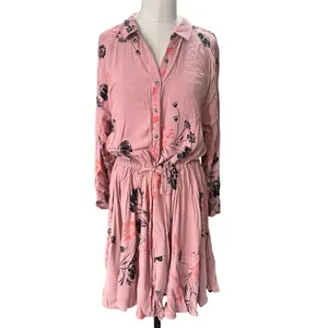 Free People BONNIE Dusty Rose Rayon Print Long Sleeved Mini Dress Size Small thumbnail 12