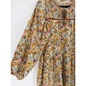 Goodnight Macaroon Mini Dress Women M Yellow Floral‎ Smocked Tiered Cottagecore thumbnail 2