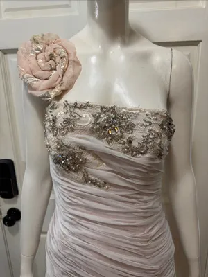 Mac Duggal Strapless Blush Pink Floral Ruffle Mermaid Gown Size 8 thumbnail 2