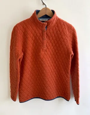 Orvis Womens XS Burnt Orange Quilted Snap Neck Pullover Sweatshirt Mock Neck thumbnail 1