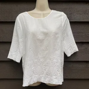 Lipslide White Embroidered Blouse M Cotton Cutwork Floral Cottage Fairy Boho thumbnail 1