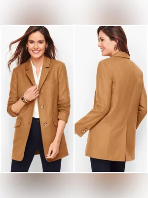 Talbots Italian Wool Longline Blazer Camel Brown Womens Petite Size 2P NWT thumbnail 2