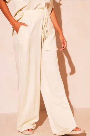 NWT Pretty Little Thing Tall Stone Linen Extreme Wide Leg Pants Trousers Medium thumbnail 1