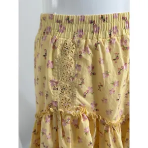 Aeropostale Womens Mini Skirt Size XS Yellow Floral Ruffle Tiered Eyelet Lace thumbnail 5