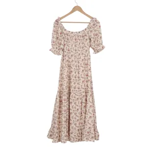 Trixxi Los Angeles Floral Smocked Midi Dress Cream Pink XS Peasant thumbnail 4