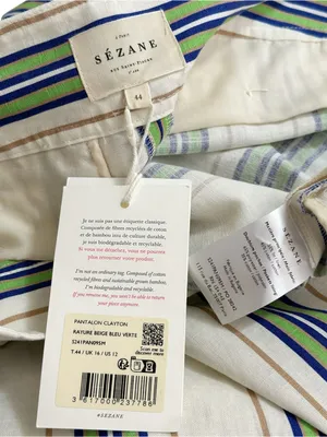 SÉZANE Clayton Linen Cotton Pants, Beige Blue Green Stripes, FR44/US12 thumbnail 8