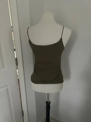 Women's Army Green Ribbed Spaghetti Strap Cami Tank Top thumbnail 3