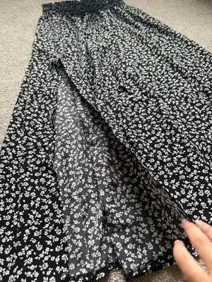 black and white floral slit skirt thumbnail 4