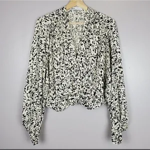 ZARA Wrap Balloon Sleeve Blouse Top XSMALL white black thumbnail 5