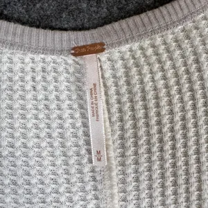 Free People Womens Waffle Knit Thermal Scoop Neck Top‎ Cream Taupe Medium thumbnail 4