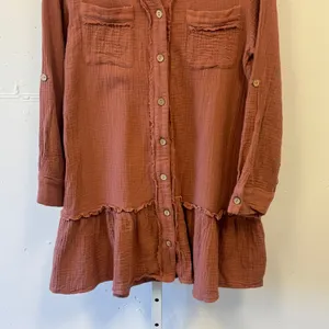 Vanilla Bay Rust Cotton Gauze Button Down Oversized Tunic Mini Dress Sm Relaxed thumbnail 4