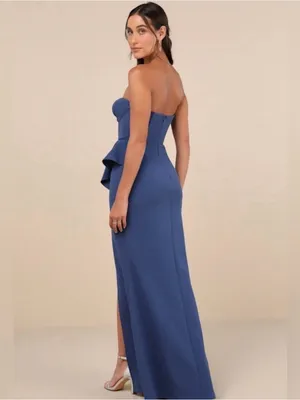 New Lulus Stunning Splendor Blue Bustier Tulip Maxi Dress Size Medium thumbnail 2