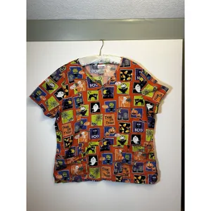 ScrubStar Halloween Scrub Top XL Ghost Pumpkin Black Cat Nurse Cotton Fun thumbnail 3