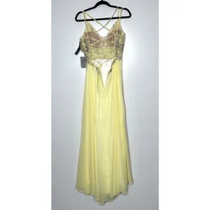 NWT Xscape Corset Chiffon Embellished Ball Gown Women's Light Yellow Size 8 thumbnail 4