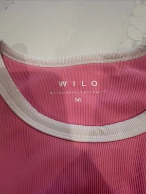 WILO pink and white ribbed pink sports bra size medium thumbnail 2