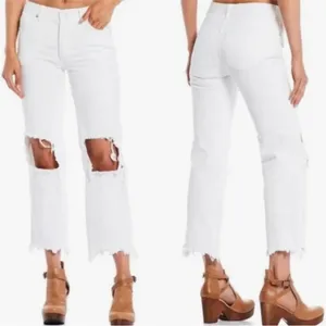 Free People | We The Free Maggie Mid Rise Distressed Straight Jeans White 28 thumbnail 2