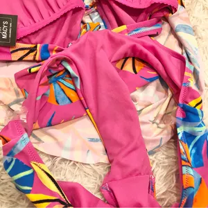 Macy’s Bar III Paradise In The Palms Cowl Neck One-Piece Swimsuit Pink‎ Medium thumbnail 9