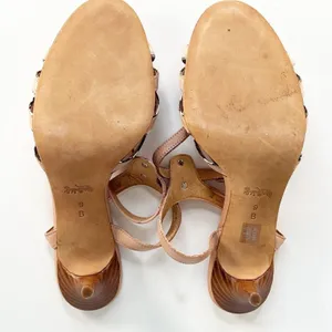 Coach Meg Leather with Snakeskin Tan Beige Leather Sandals Heels Shoes Women 9 thumbnail 7