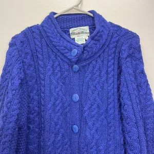 Aran Crafts Blue Merino Wool‎ Button Front Cardigan Sweater Size LARGE thumbnail 3
