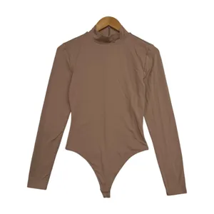 Aritzia Babaton Bodysuit Top Womens Medium Brown Mock Neck Long Sleeve Stretch thumbnail 1