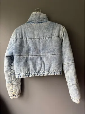 Sweet Habit Light Wash Denim Puffer Jacket, Size S thumbnail 2