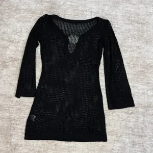 Anrabess Women’s Small Black Crochet Swimsuit Coverup Dress Long Sleeve Plunging thumbnail 6