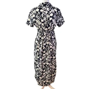 Old Navy Size S Floral Print Midi Shirt Dress Side Cutouts Tropical Beach thumbnail 3