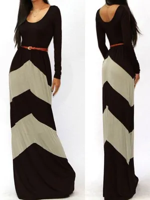 Black & Cream Chevron Color Block Long sleeve Maxi Dress Medium NWOT thumbnail 2