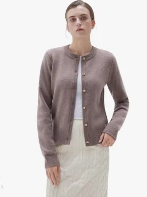 SUUKSESS Women S Camel Cashmere Blend Cardigan Sweater Gold Buttons Quiet Luxury thumbnail 6