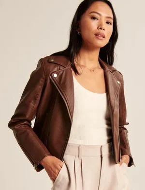 Abercrombie Vegan Leather Brown Jacket thumbnail 1
