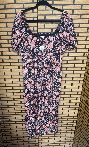 Maurices black and pink floral midi dress size large thumbnail 1
