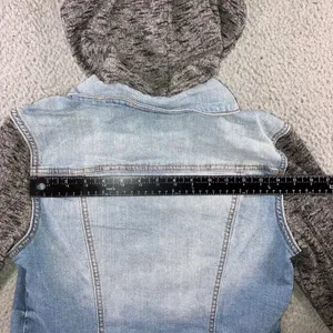 Denim Hoodie Jacket Women M Blue Gray Mixed‎ Media Grunge Street Indie Outerwear thumbnail 8