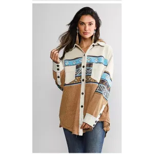 Sterling & Stitch Womens S Corduroy Shacket Southwestern Patchwork Jacket Boho thumbnail 2